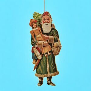 Original Victorian 14.5" Die-Cut Green Robe Santa Claus St Nick Father Christmas